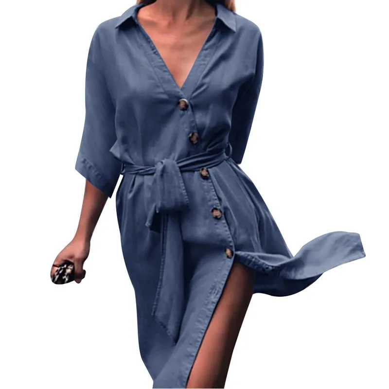 LASPERAL Women Autumn V-neck Denim Shirt Dress Half Sleeve with Sashes Office Lady Dresses Button Denim Dresses Plus Size 2018
LASPERAL Women Autumn V-neck Denim Shirt Dress Half Sleeve with Sashes Office Lady Dresses Button Denim Dresses Plus Size 2018