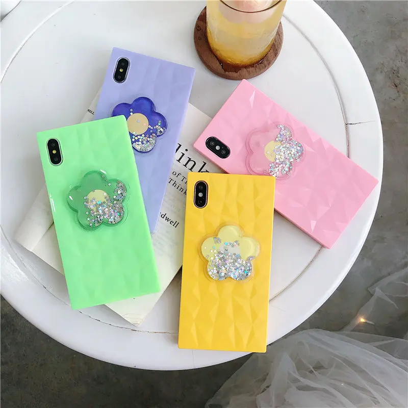 Candy color square Phone Case For iPhone X XR XS Max 6 6s 7 8 Plus Cute 3D Liquid quicksand flowers Silicone Soft Back Cover
Candy color square Phone Case For iPhone X XR XS Max 6 6s 7 8 Plus Cute 3D Liquid quicksand flowers Silicone Soft Back Cover