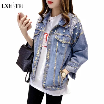 LXUNYI 2019 Spring Fashion Beading jeans jacket Women Casual High Quality Hole Loose Womens Denim Coats And jackets Preppy
LXUNYI 2019 Spring Fashion Beading jeans jacket Women Casual High Quality Hole Loose Womens Denim Coats And jackets Preppy