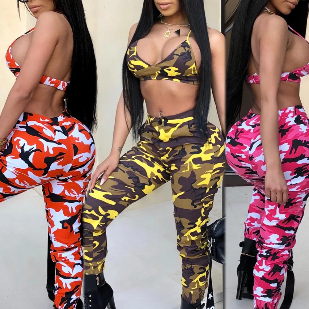 Women 2 Pieces Set Camouflage Military Army High Waist Trousers Zipper Pants Halter Bikini Bra Crop Top Backless
Women 2 Pieces Set Camouflage Military Army High Waist Trousers Zipper Pants Halter Bikini Bra Crop Top Backless