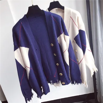 Luxury Designer Brand Spring Knitted Cardigans Women Casual Argyle Contrast Color Hole Double Breasted Loose Sweater
Luxury Designer Brand Spring Knitted Cardigans Women Casual Argyle Contrast Color Hole Double Breasted Loose Sweater