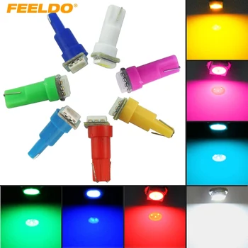 

FEELDO 100Pcs DC12V Auto T5 74 2721 5050 1LED Wedge Base Dashboards Gauge bulbs Car LED Lights 7-Color #AM1259