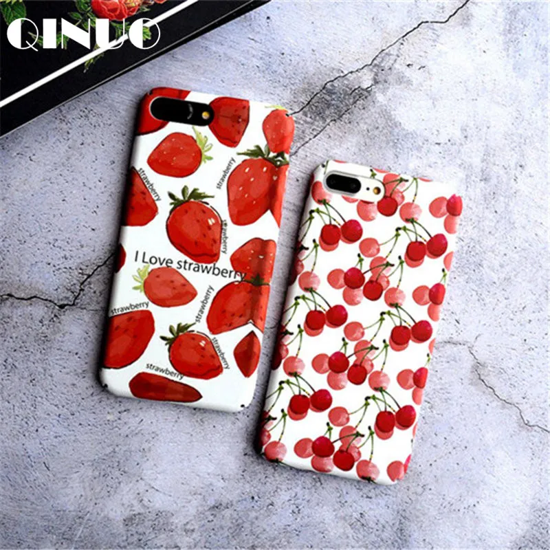 

QINUO Fresh Fruit Case for iphone 6 6s 7 Plus 8 X Summer Plant Cherry Case Hard PC Back Cover Case For iphone 7 Plus Funda Capa