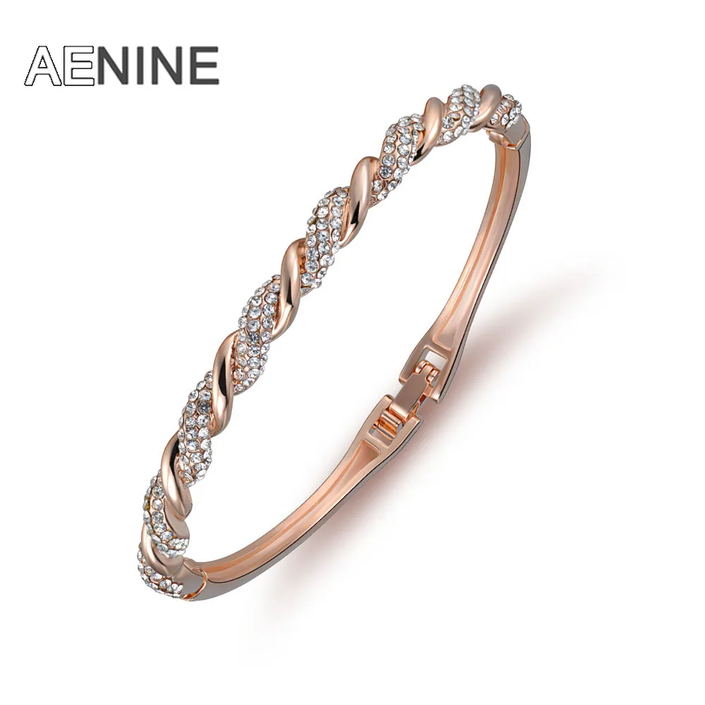 AENINE New Design Trendy Rose Gold Color Pave Setting Rhinestone Spiral Bangles Cuff Bracelets For Women Jewelry Gifts
AENINE New Design Trendy Rose Gold Color Pave Setting Rhinestone Spiral Bangles Cuff Bracelets For Women Jewelry Gifts