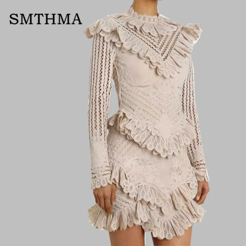 SMTHMA 2019 Spring New Sexy Hollow out Lace Dress Women Long Sleeve Midi Dresses Female Fashion Ruffle Dresses
SMTHMA 2019 Spring New Sexy Hollow out Lace Dress Women Long Sleeve Midi Dresses Female Fashion Ruffle Dresses