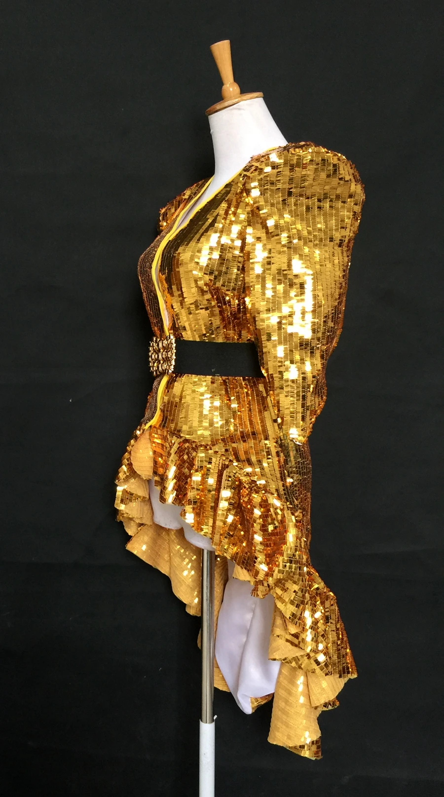 Stage Wear Sequined Shoulder Shiny Tuxedo Dress Costume Singer Guest