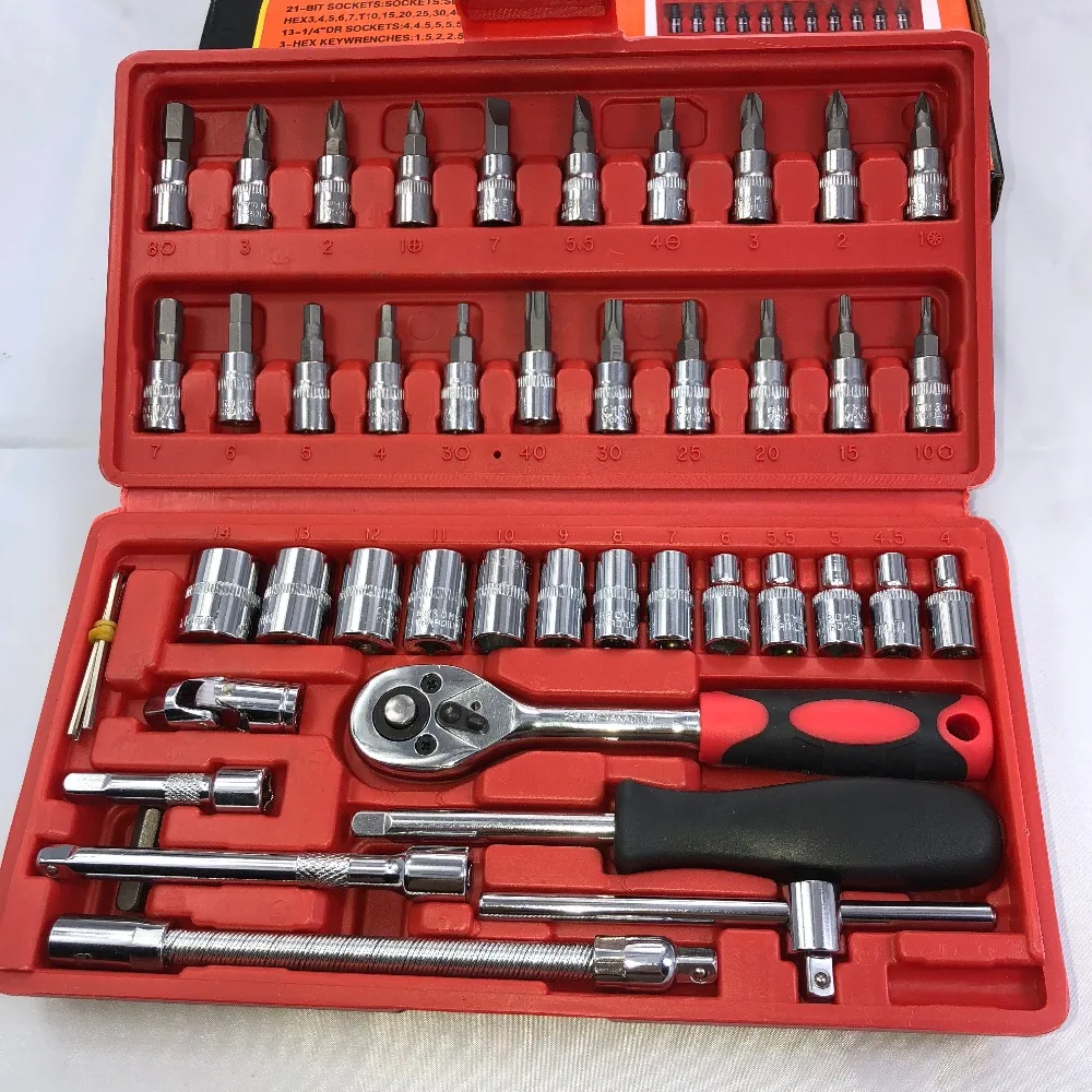 46pcs/set Socket Set Car Repair Tool Ratchet Torque Wrench Set Combination Bit a set of keys Chrome Vanadium Repairing Kit
46pcs/set Socket Set Car Repair Tool Ratchet Torque Wrench Set Combination Bit a set of keys Chrome Vanadium Repairing Kit