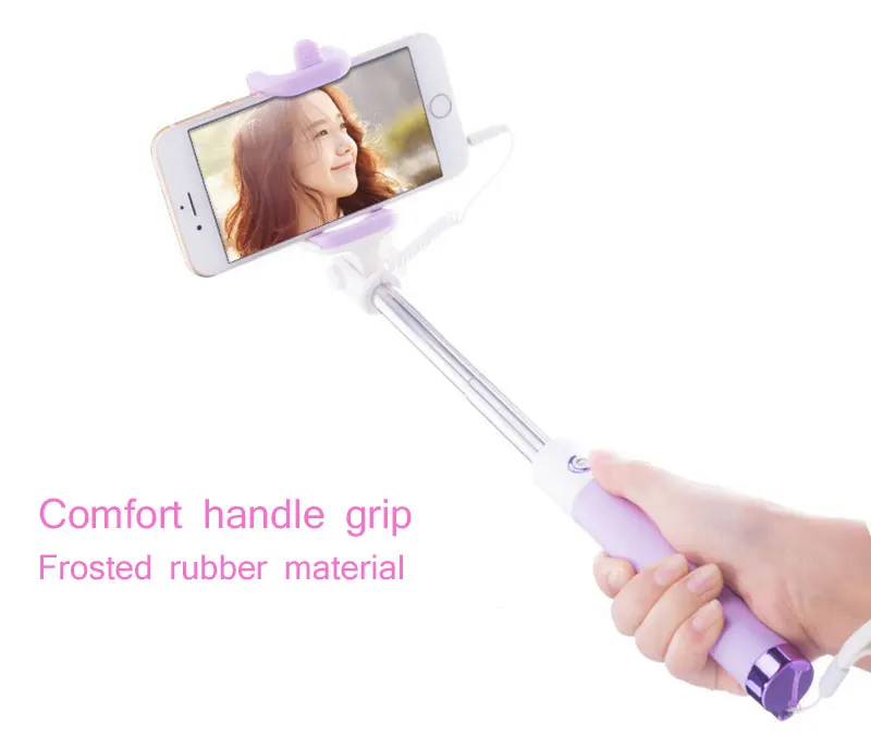 Universal Mini Selfie Stick With Button Wired Silicone Handle Monopod For iPhone 6 5 Android Samsung Huawei Xiaomi Sticks
