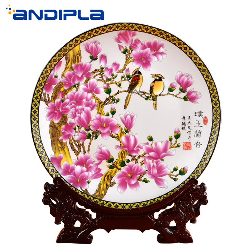 Фото 10 inch Jingdezhen Ceramic Porcelain Decor Plate Beautiful Flower Pattern Round Dish Home Arrangement Crafts TV Cabinet Ornament | Дом и сад