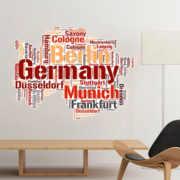 Germany City Name Map Style Illustration Pattern Removable Wall