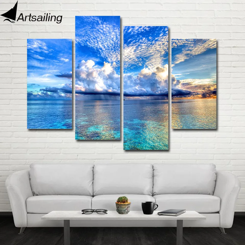 HD Print Decorative Painting 4 Piece Seascape waves Canvas Room Decor Poster Picture Art YA821C | Дом и сад