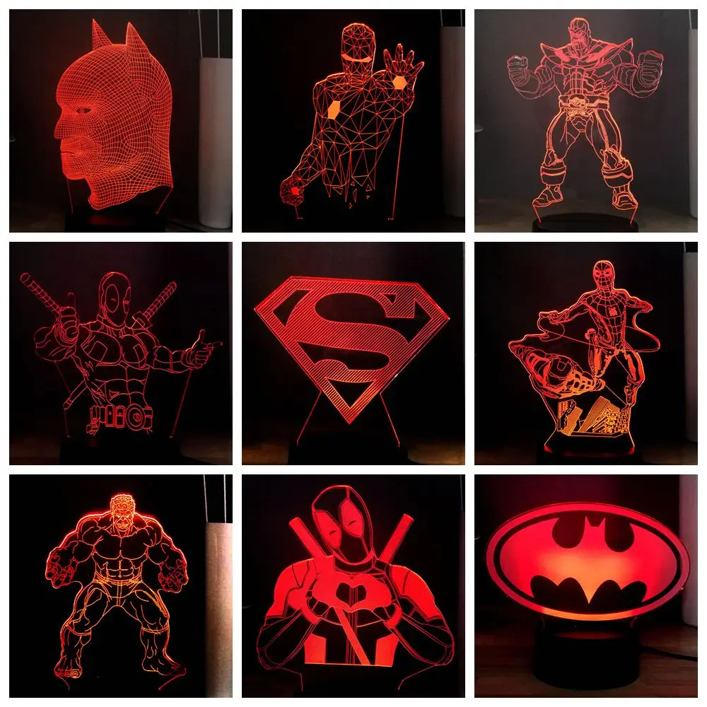 2019 HOT Marvel Deadpool Superman Batman Iron Man Spider Man Thanos LED NIGHT LIGHT USB REMOTE 3D Desk Lamp Kids Gift Multicolor
2019 HOT Marvel Deadpool Superman Batman Iron Man Spider Man Thanos LED NIGHT LIGHT USB REMOTE 3D Desk Lamp Kids Gift Multicolor