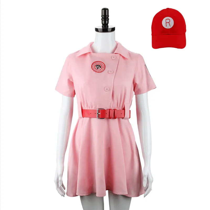 A League of Their Own Rockford Peaches Cosplay Costume AAGPBL Women Pink Baseball Dress Cap