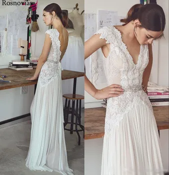 Boho Beach Wedding Dresses 2019 V Neck Backless Sweep Train Lace Appliques Simple Country Garden A Line Bridal Gowns Customized
Boho Beach Wedding Dresses 2019 V Neck Backless Sweep Train Lace Appliques Simple Country Garden A Line Bridal Gowns Customized