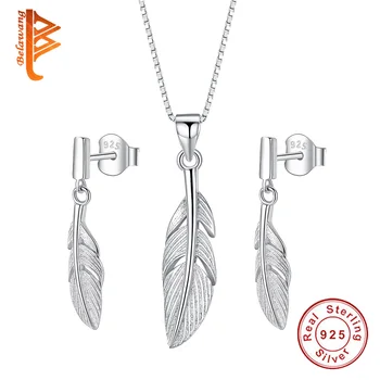 BELAWANG 100% 925 Sterling Silver Feather Jewelry Sets With Stud Earrings & Pendant Necklace Elegant Jewelry Gift for Women
BELAWANG 100% 925 Sterling Silver Feather Jewelry Sets With Stud Earrings & Pendant Necklace Elegant Jewelry Gift for Women
