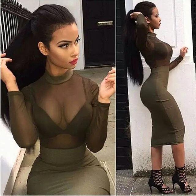 2016 high quality olive sheer mesh long sleeve see through black wine red bandage dresses nude ladies' party Dress + suit
2016 high quality olive sheer mesh long sleeve see through black wine red bandage dresses nude ladies' party Dress + suit