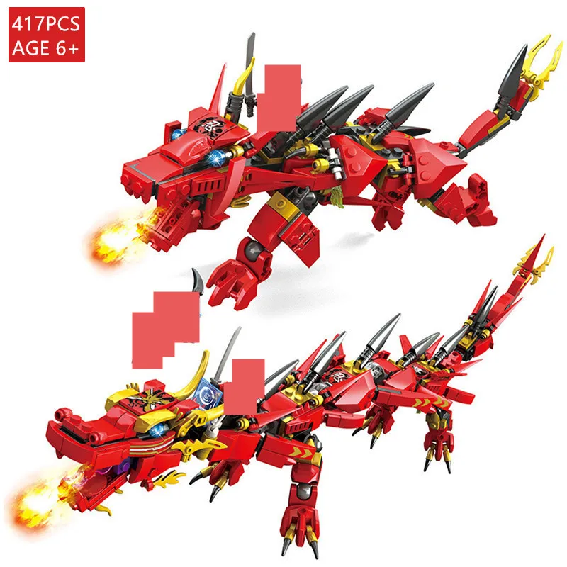 417Pcs Ninjagoe Fire Dragon Knight Building Blocks 2 Patterns Ninjaois City DIY Bricks Educational Toys for Children
417Pcs Ninjagoe Fire Dragon Knight Building Blocks 2 Patterns Ninjaois City DIY Bricks Educational Toys for Children