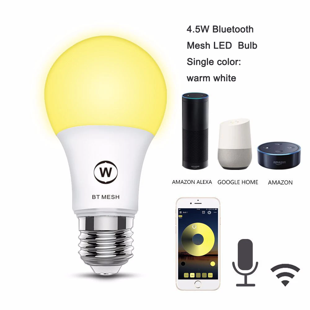 4.5W Bluetooth Bulb Monotone Lighting Timing Support Remote Voice Control 3200K 350LM E26 E27 B22 Warm White Only
4.5W Bluetooth Bulb Monotone Lighting Timing Support Remote Voice Control 3200K 350LM E26 E27 B22 Warm White Only