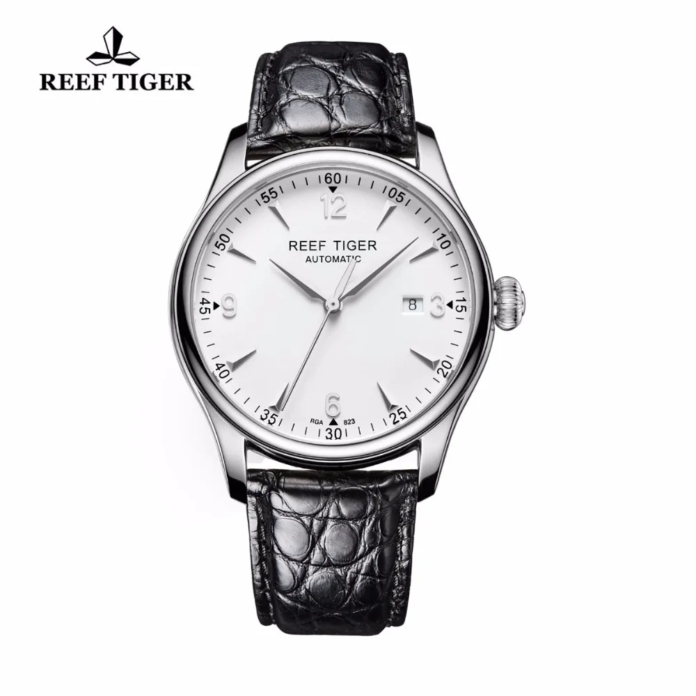 

Reef Tiger/RT Business Watches Mens Automatic Dress Watch Stainless Steel Alligator Strap Watch with Date RGA823