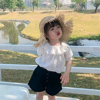 Lace Flower Style Girl Cotton Blouses Infant Baby Clothes Children Short Sleeved Shirt Doll Big Lotus Leat Collar Kids Girl Tops 
Lace Flower Style Girl Cotton Blouses Infant Baby Clothes Children Short Sleeved Shirt Doll Big Lotus Leat Collar Kids Girl Tops
