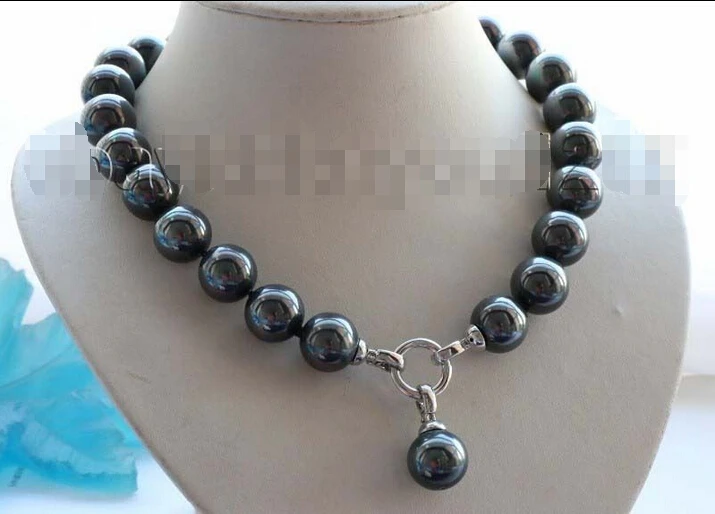 FREE shipping>>>>18" Natural 16mm Black Round Shell Pearl Necklace Pendant | Украшения и аксессуары