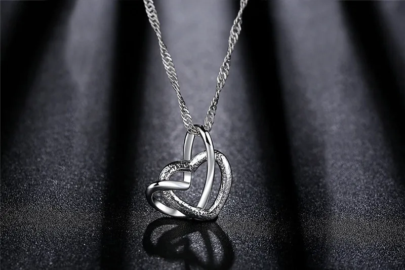 585 White Gold Plated Double Heart Pendant Necklace Clavicle Elegant Lady Heart Pendant Love Scrub Heart Shaped Necklace (2)
