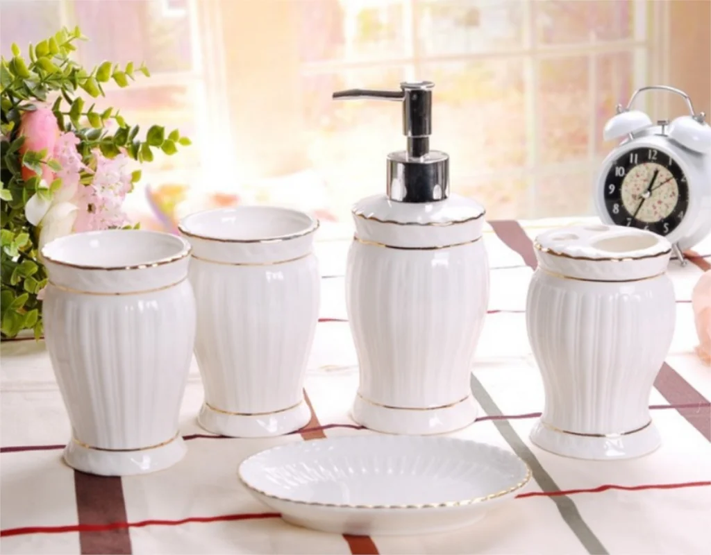Exquisite 5Pcs Ceramics Bathroom Accessories Set Soap Dispenser/Toothbrush Holder/Soap Dish Cotton Swab Bathroom Products LFB276
Exquisite 5Pcs Ceramics Bathroom Accessories Set Soap Dispenser/Toothbrush Holder/Soap Dish Cotton Swab Bathroom Products LFB276