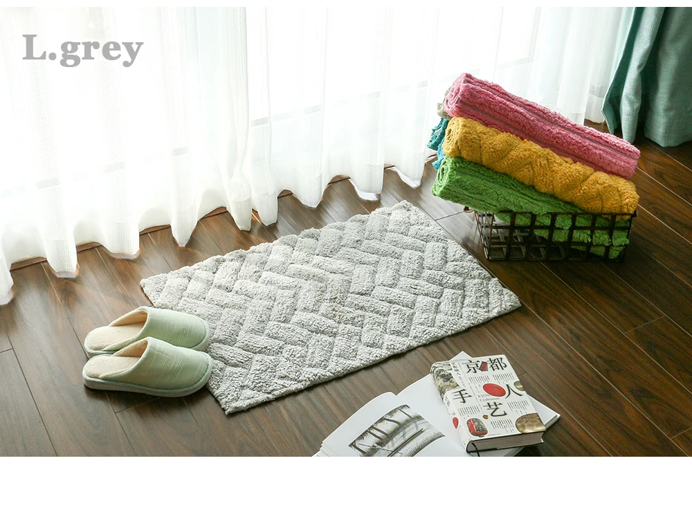 Anti-slid Bathroom Mats cotton Tufted Mats Capacho Green Stripe Bath Mat Solid bathroom Carpet Rug tapis de bain 45*75cm CT-006 32