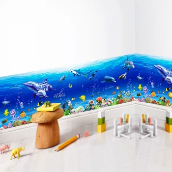 

Underwater World Wall Stickers Fish Shark Dolphin Marine Wall Art Decals Kindergarten Nursery Kitchen Bathroom Decoration