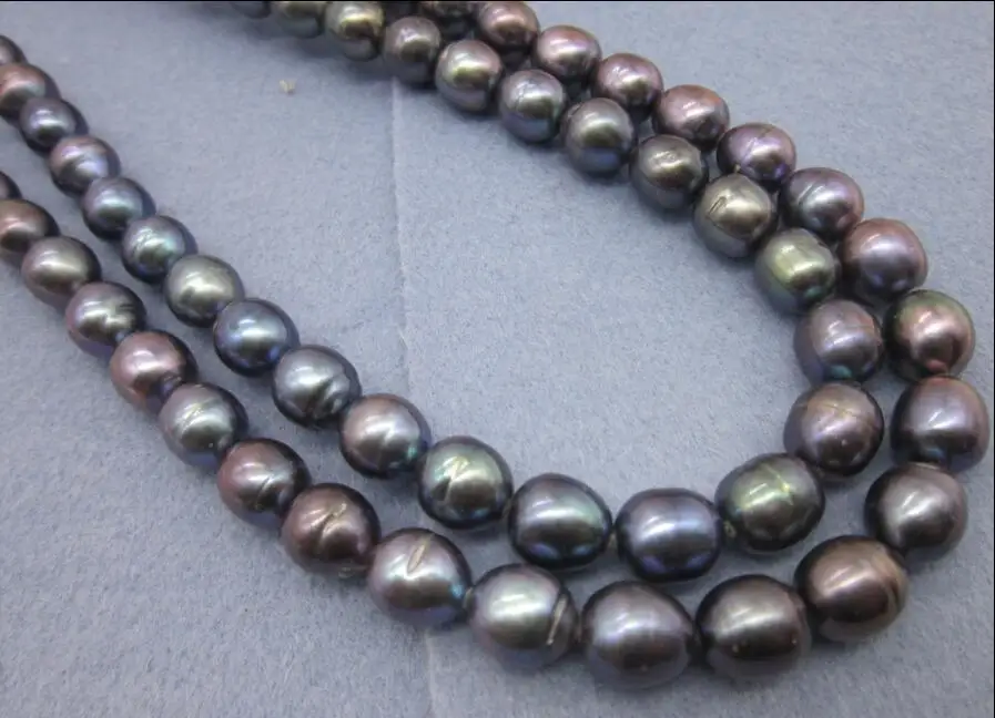HUGE 32 "9-10MM NATURAL TAHITIAN BLACK PEARL NECKLACE c