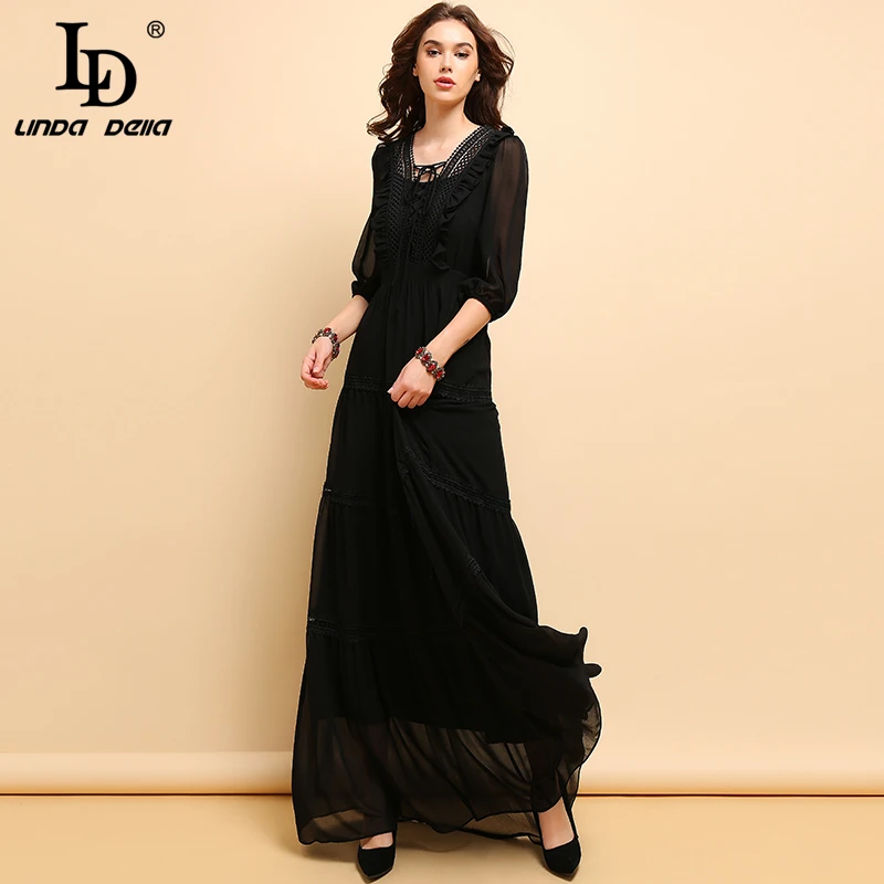 LD LINDA DELLA New Spring Summer Fashion Long Dress Women's Vintage V-Neck Bow Tie Hollow Out Mesh Overlay Elegant Black Dresses
LD LINDA DELLA New Spring Summer Fashion Long Dress Women's Vintage V-Neck Bow Tie Hollow Out Mesh Overlay Elegant Black Dresses