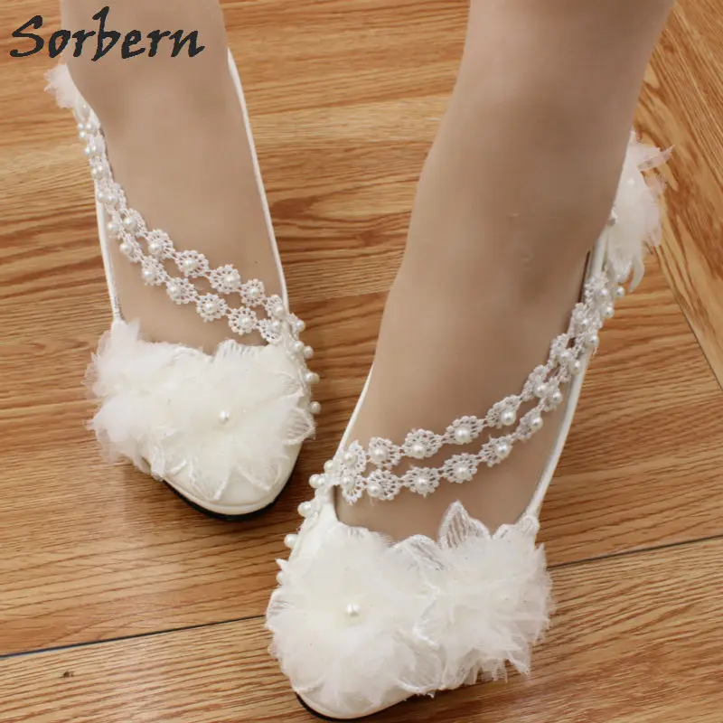 Sorbern White Flowers Wedding Shoes Cute Round Toe Beads Kitten Heels Ladies Pumps Women Shoes 3Cm/4.5Cm/8Cm Bridal Shoes 2018
Sorbern White Flowers Wedding Shoes Cute Round Toe Beads Kitten Heels Ladies Pumps Women Shoes 3Cm/4.5Cm/8Cm Bridal Shoes 2018
