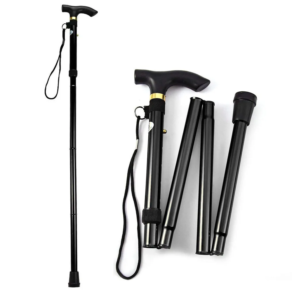 

T-handle walking stick Aluminum Alloy Metal Folding Cane crutches Non Slip Rubber canes telescopic baton Hiking trekking poles