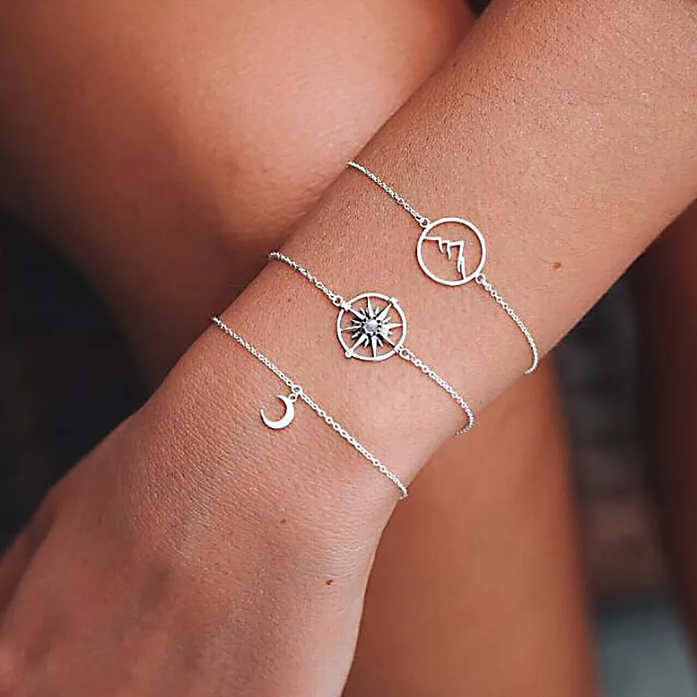 Bohemian 3 Pcs/Set Slim Link Chain Simple Bracelet Fancy Moon Sun Mountain Design Braclet Set For Women Armband Jewelry Femme
Bohemian 3 Pcs/Set Slim Link Chain Simple Bracelet Fancy Moon Sun Mountain Design Braclet Set For Women Armband Jewelry Femme