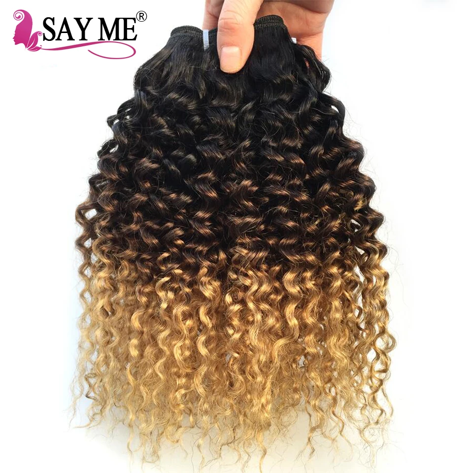 

Mongolian Kinky Curly Hair Bundles Honey blonde Ombre Human Hair Bundles 3 Bundles 1B/4/27 Remy Hair Weave Extensions