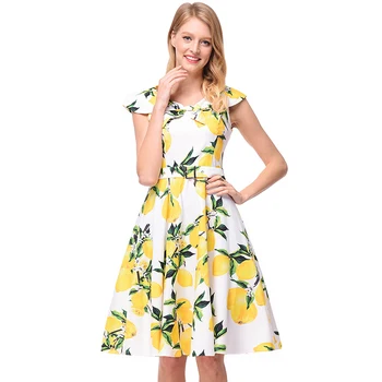 2019 summer new 50S fashion retro printing, body repair, big dress, foreign trade, new dress, lemon dress
2019 summer new 50S fashion retro printing, body repair, big dress, foreign trade, new dress, lemon dress