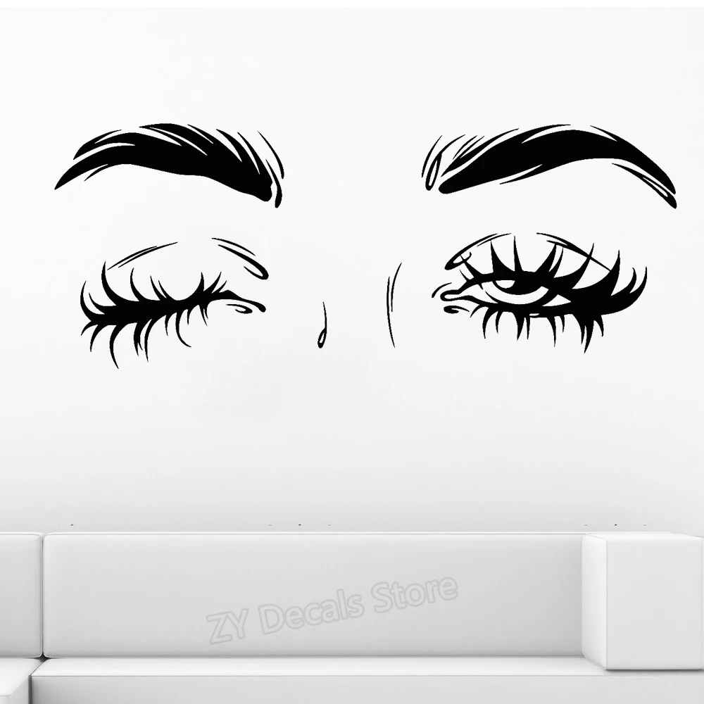Fashion Girl Stickers Bedroom Bathroom Decor Sexy Eyes Winking Eyelashes Brows Vinyl Wall Decal Sticker For Beauty Salon Z896 My Life Style Shop