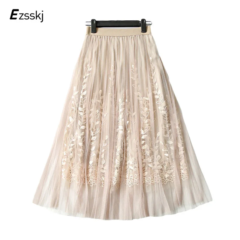 Summer Women Mesh Skirt High Waist Tulle Skirt Leaves Embroidery Girl Elastic Waist Mid-Calf Pleated Long Skirt Pink Black
Summer Women Mesh Skirt High Waist Tulle Skirt Leaves Embroidery Girl Elastic Waist Mid-Calf Pleated Long Skirt Pink Black