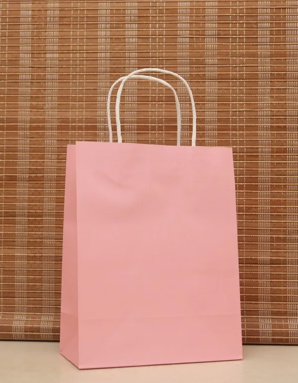 

Free Shipping 27*21*11cm Pink Kraft Paper Gift Bag,Festival gift bags,Paper bag with handles, wholesale price 50pcs/lot