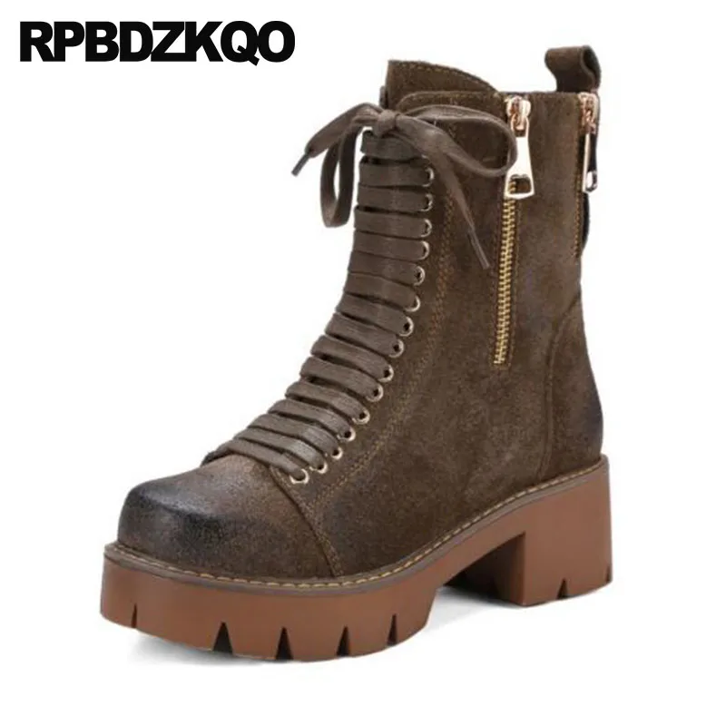 Round Toe Army Vintage Shoes Genuine Leather Chunky Fall Women Ankle Boots Medium Heel Suede Lace Up 2018 Green Brown Platform
Round Toe Army Vintage Shoes Genuine Leather Chunky Fall Women Ankle Boots Medium Heel Suede Lace Up 2018 Green Brown Platform