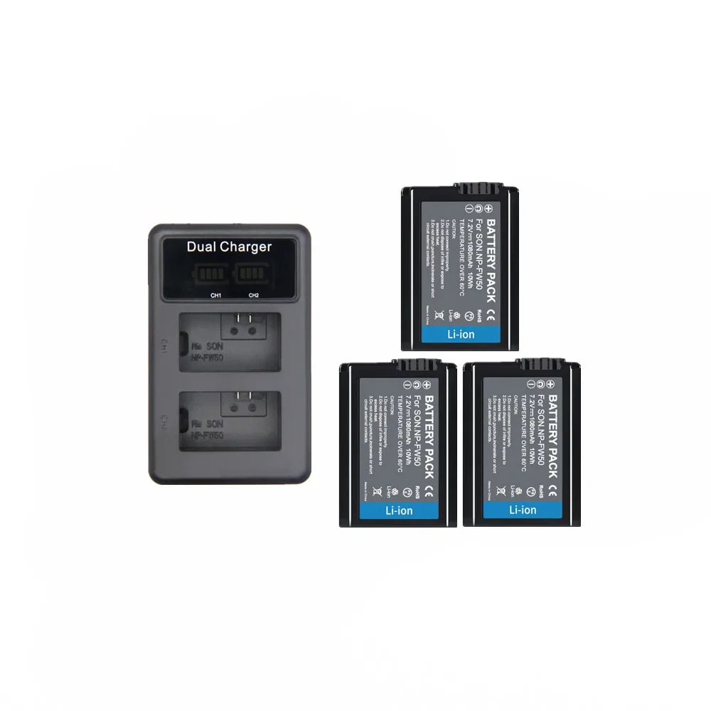 3pcs 1080mAh NP-FW50 NP FW50 NPFW50 Battery Akku + LCD Dual Charger for Sony Alpha a6500 a6300 a7 7R a7R a7R II a7II NEX-3 550D
3pcs 1080mAh NP-FW50 NP FW50 NPFW50 Battery Akku + LCD Dual Charger for Sony Alpha a6500 a6300 a7 7R a7R a7R II a7II NEX-3 550D
