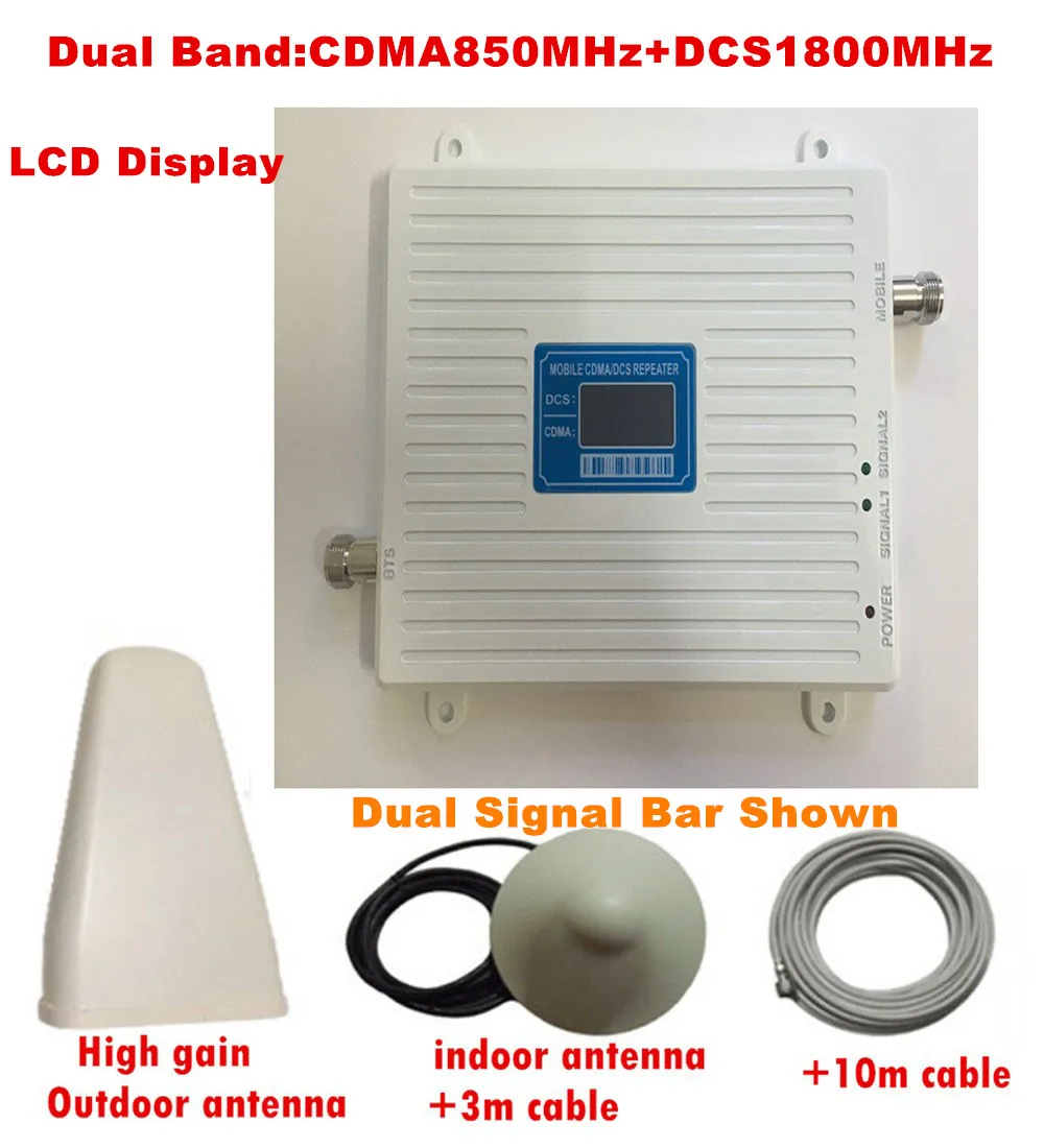 New CDMA 850Mhz DCS 1800MHz GSM Dual Band Mobile Phone Signal Booster 2G 3G Signal Repeater Amplifier with Antenna LCD Display
New CDMA 850Mhz DCS 1800MHz GSM Dual Band Mobile Phone Signal Booster 2G 3G Signal Repeater Amplifier with Antenna LCD Display