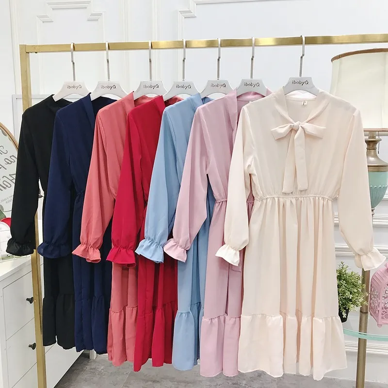SKOONHEID Casual Women Chiffon Dress Bow Long Sleeves summer elegant solid dress spring plus size Korean midi A-Line sundress
SKOONHEID Casual Women Chiffon Dress Bow Long Sleeves summer elegant solid dress spring plus size Korean midi A-Line sundress