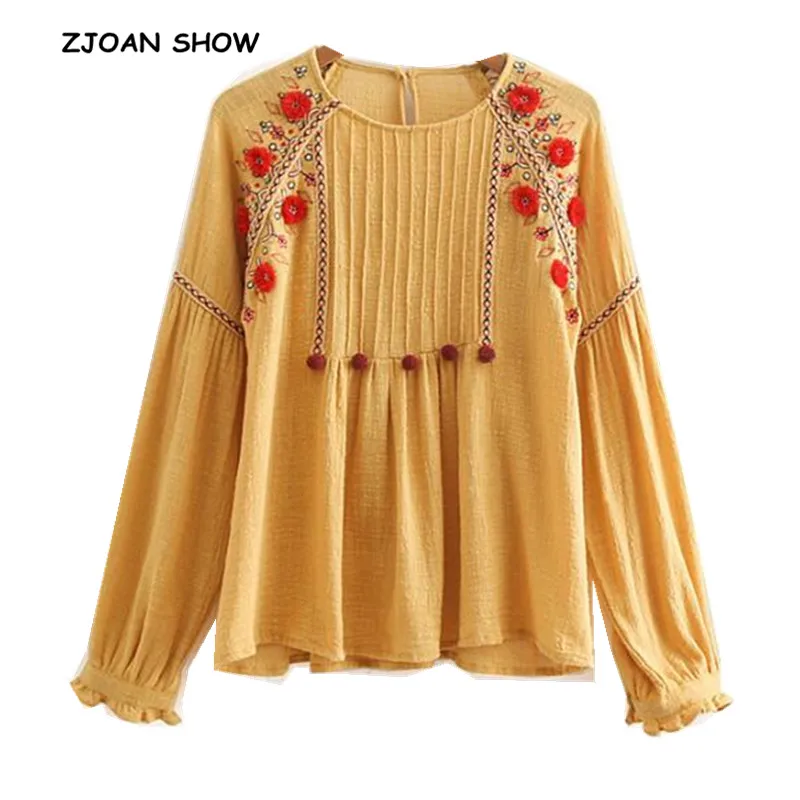2019 Spring Summer New Appliques Ball Tassel Flower Embroidery Linen Shirt Women Long sleeve Blouse Femme Blusas Tops Gold
2019 Spring Summer New Appliques Ball Tassel Flower Embroidery Linen Shirt Women Long sleeve Blouse Femme Blusas Tops Gold
