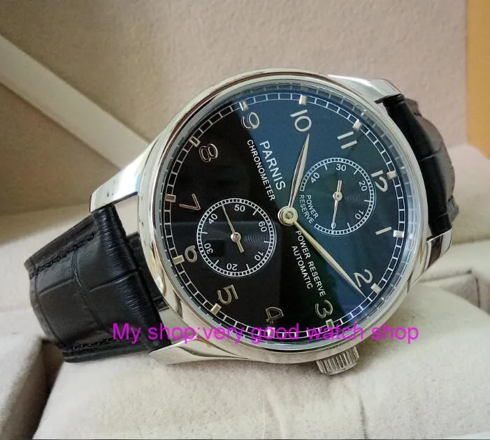 PARNIS 43mm black dial Automatic Self-Wind movement power reserve men's watch Mechanical watches wholesale 163a
PARNIS 43mm black dial Automatic Self-Wind movement power reserve men's watch Mechanical watches wholesale 163a