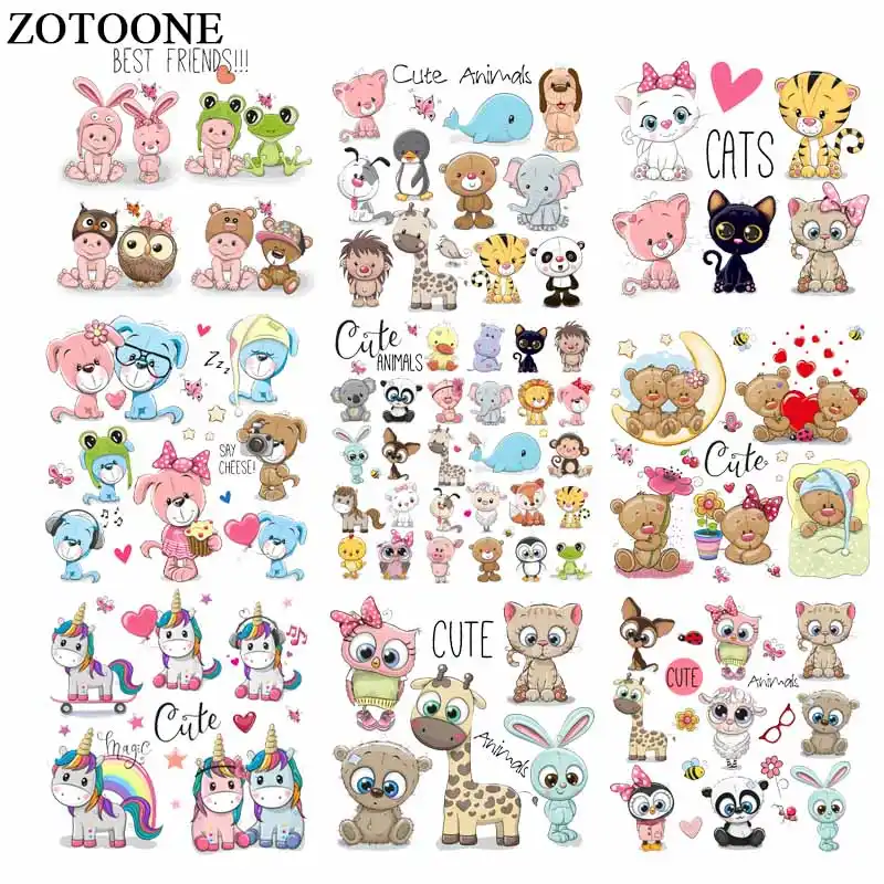 Zotoone 鉄かわいい動物パッチ子供服のための Diy Tシャツアップリケ熱伝達ビニール猫犬ユニコーンパッチステッカー Aliexpress