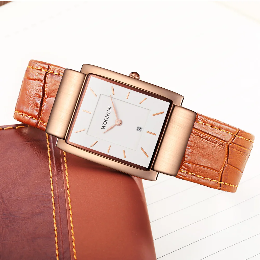 WOONUN Mens Watches Top Brand Luxury Rose Gold Case Leather Band Quartz Watch Fashion Rectangle Watch Men Ultra Thin Watches
WOONUN Mens Watches Top Brand Luxury Rose Gold Case Leather Band Quartz Watch Fashion Rectangle Watch Men Ultra Thin Watches