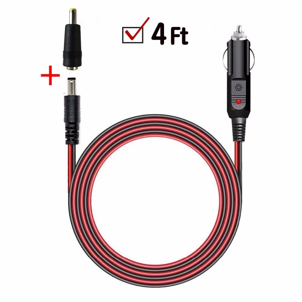 Car Cigarette Lighter Male Plug 4FT Car Cigarette Lighter Cable to DC 5.5mm x 2.1mm / 4.0mm x1.7mm Connector, 2 Plugs Suitable
Car Cigarette Lighter Male Plug 4FT Car Cigarette Lighter Cable to DC 5.5mm x 2.1mm / 4.0mm x1.7mm Connector, 2 Plugs Suitable