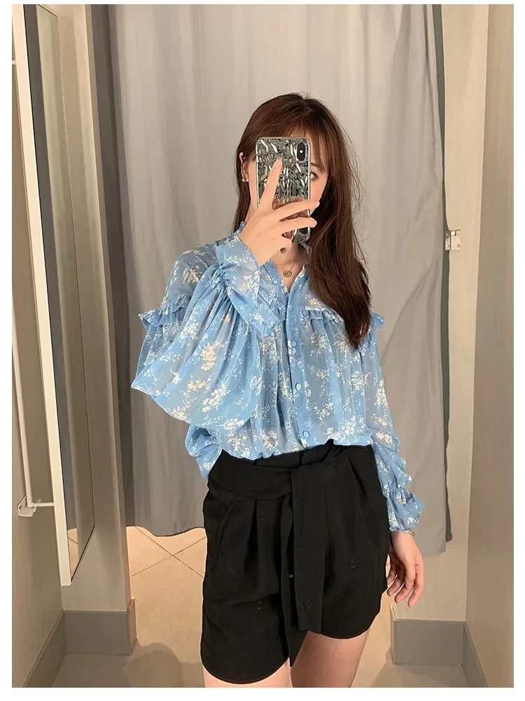 2019 Summer Korean Women Blue Floral Print Ruffles Chiffon Blouses Cute Girls Pleated Shirts Sweet Chic Blusas Mujer
2019 Summer Korean Women Blue Floral Print Ruffles Chiffon Blouses Cute Girls Pleated Shirts Sweet Chic Blusas Mujer