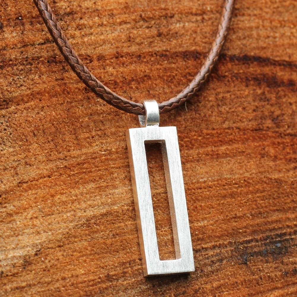 Men's Silver Geometric Rectangular Pendant Open Framed Style Charm Pendant Neclace With Brown On Leather Cord
Men's Silver Geometric Rectangular Pendant Open Framed Style Charm Pendant Neclace With Brown On Leather Cord